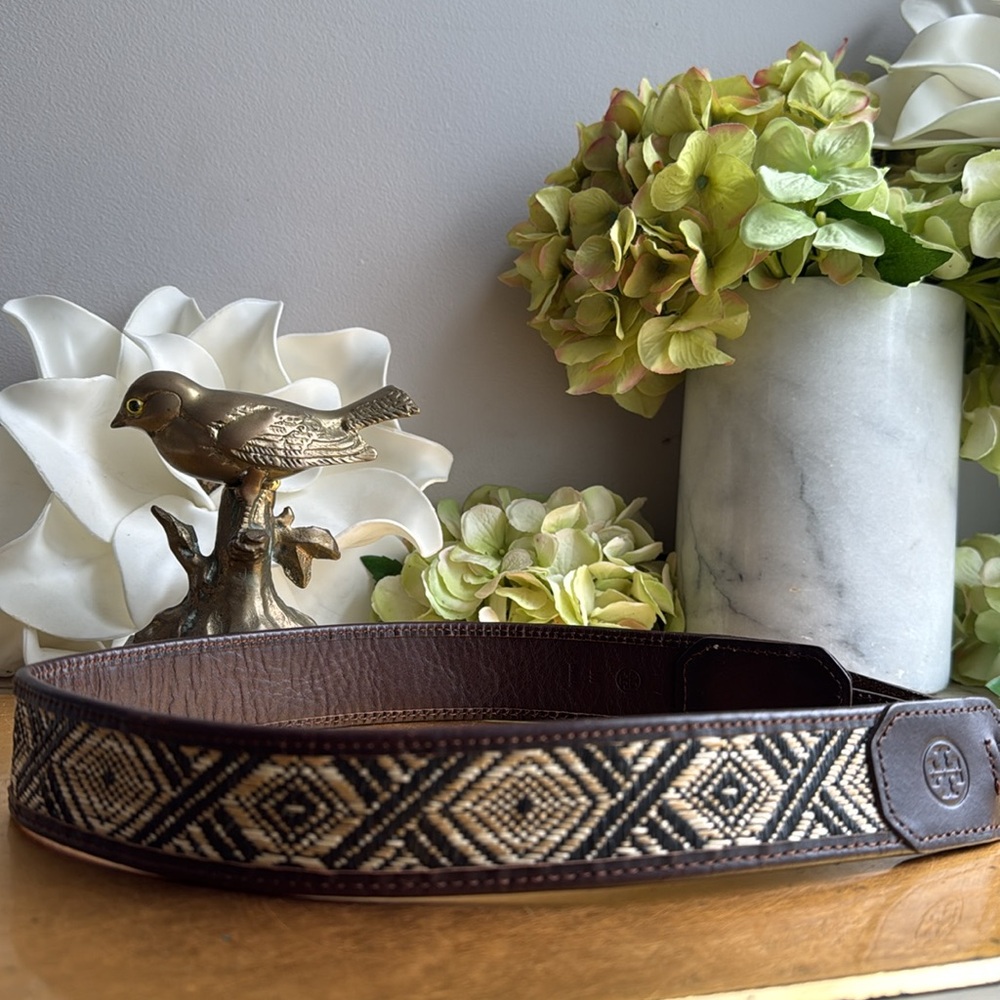 Tory Burch Woven Straw and Leather Belt
